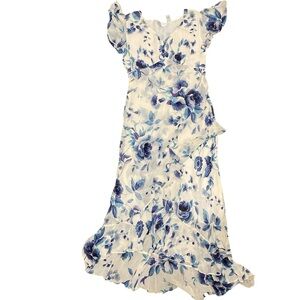 Vintage Lola Elegant Blue Floral Maxi Dress Babydoll
